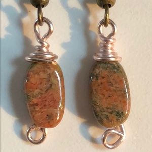 🥰Beautiful Indian Unakite and Pink Wired Earrings